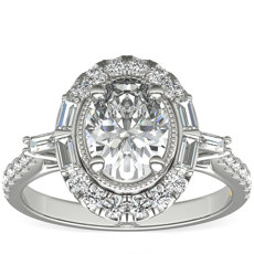 14k 白金 ZAC ZAC POSEN 椭圆形复古长方形光环钻石订婚戒指（1/2 克拉总重量）
